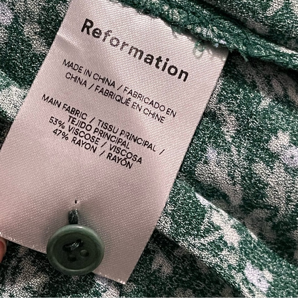 Reformation Green  Zelda Midi Dress Floral‎ Tie Sleeve Button Prairiecore Size 8 - Picture 14 of 15